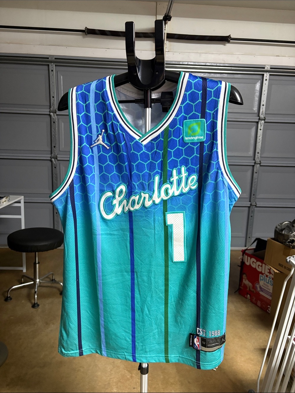 Jordan Charlotte Teal & Blue #1 Basketball Jersey